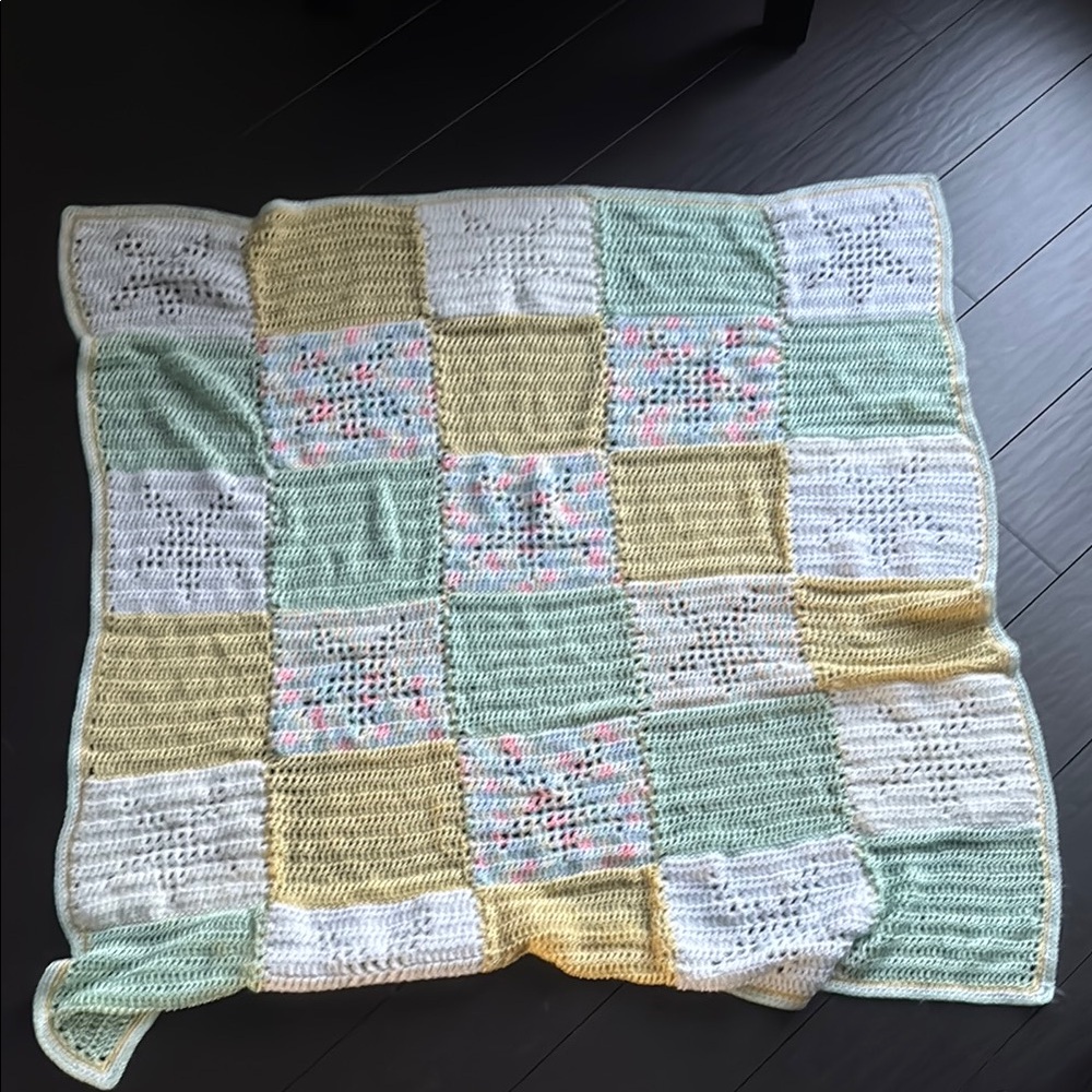 Green and Yellow Quilted Throw Blanket with Patchwork Design